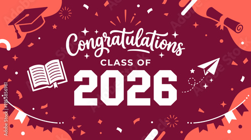 Creative Graduation Announcement Celebrating the Class of 2026 with Festive Symbols and Cheerful Style
