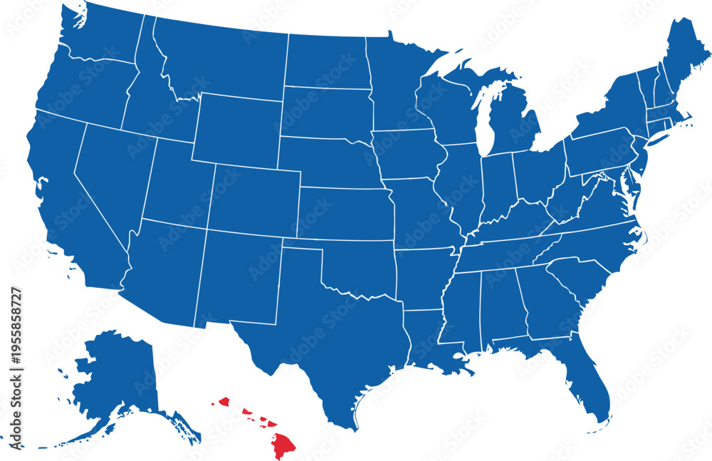 Fototapeta premium USA Map with Hawaii Highlighted in Red - Vector Illustration