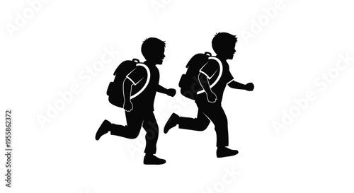 Two boys walking to school with backpacks a dark silhouette