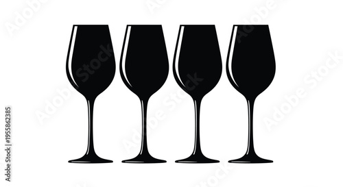 Four elegant wine glasses arranged in a simple row silhouette