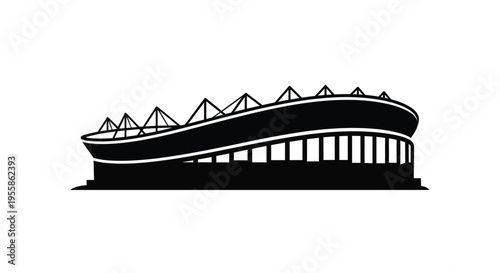 A striking black stadium illustration in a bold silhouette