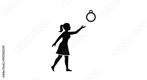 Woman reaching for a floating ring a striking black silhouette