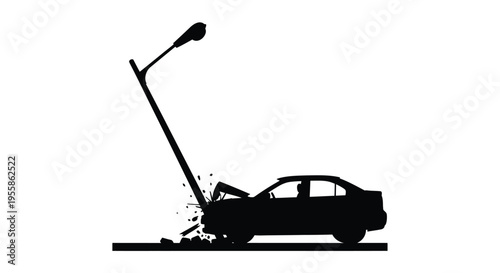 Car crash against a street lamp dramatic black form silhouette