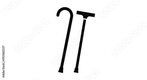 Two walking canes are displayed in a stark black silhouette