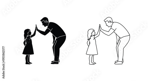 Father and daughter sharing a high five duplicated in contrasting styles silhouette