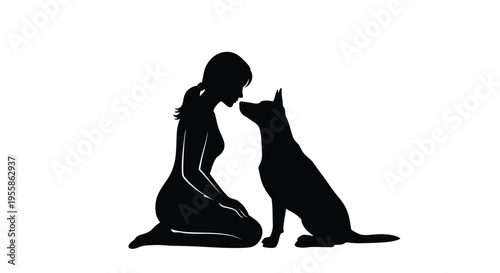 Woman and german shepherd share a tender moment presented as a silhouette