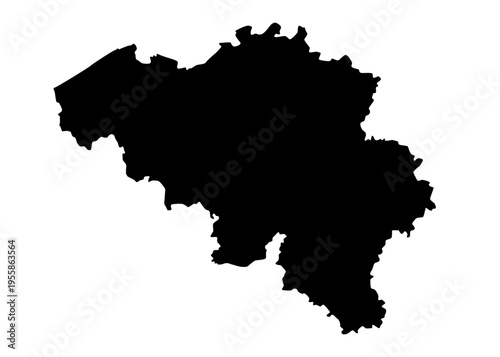 Vector map of Belgium, a country in Northwestern Europe. Detailed black silhouette, isolated on white background.