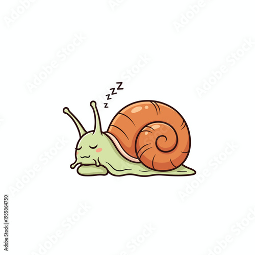 Cute Cartoon Snail Peacefully Sleeping with Zzz Symbols, Adorable Vector Illustration