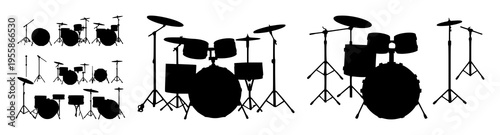 Drums set silhouette set with simple line art design featuring line art, illustrations, graphic resources with vector and design elements