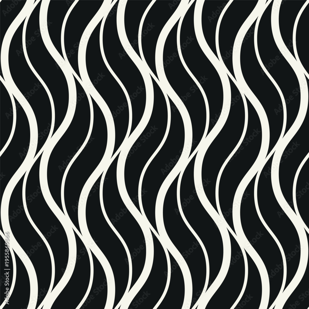 Fototapeta premium Seamless pattern with geometric waves. Endless stylish texture. Ripple monochrome background. Linear weaved grid. Bold monochrome wavy swatch.