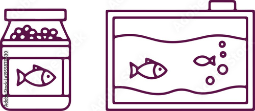 Fish food container and aquarium with aquatic life