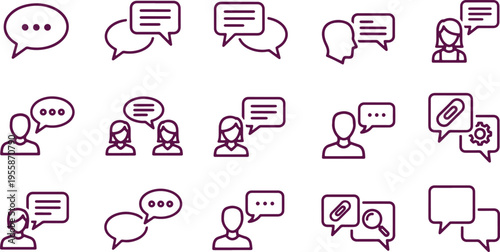Collection of icons depicting various communication and interaction concepts