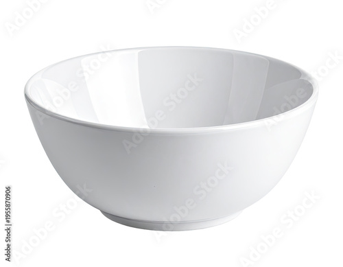 Simple white ceramic bowl with a smooth, glossy finish, isolated on white