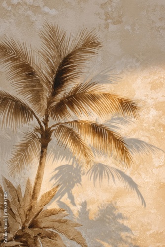 Palm Tree Serenity - A Textured Tropical Paradise in Warm Hues.