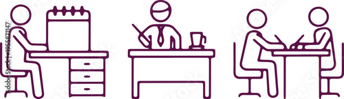 Illustrations of people engaged in different professional desk activities
