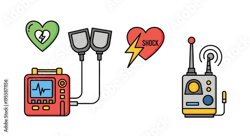 Defibrillator machine with electrodes attached.