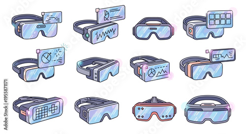 Virtual Reality Headsets in Various Designs.