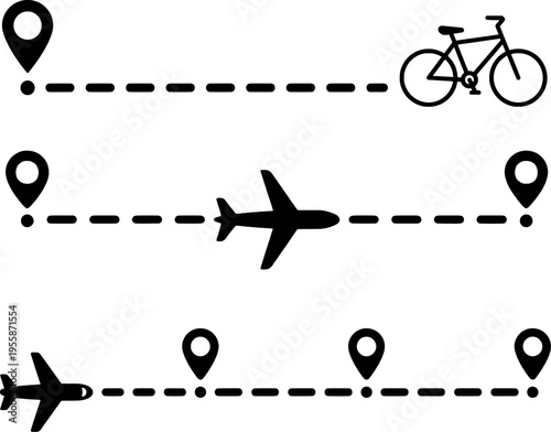 Multi-Modal Travel and Route Planning Vector Icon Set