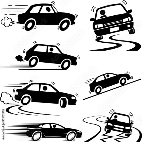 Car Speed, Drifting, and Reckless Driving Vector Icon Set