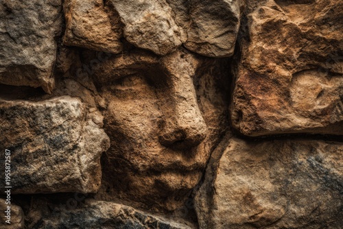 Stone Face Carving - Ancient Artistry in Natural Rock Formation.
