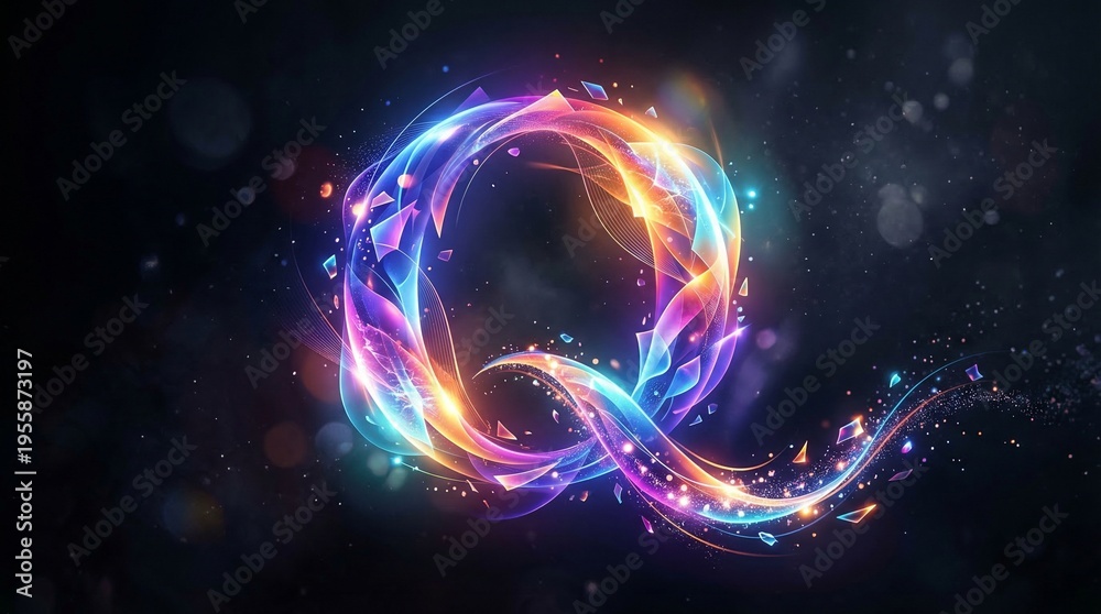 Obraz premium Vibrant colorful swirling patterns create a mesmerizing abstract art piece on a dark background with specks.