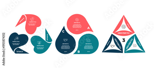 Venn diagram infographic set chart template for business 3 parts, options, presentation with venn diagram elements vector editable illustration.