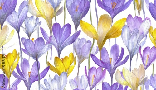 Watercolor Crocus Flower Pattern - A Delicate Spring Floral Design.