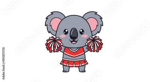 Cute Koala Cheerleader Mascot with Pom-Poms.