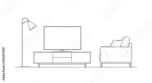 Minimalist Living Room Interior Line Art Vector Illustration
