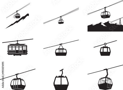 Mountain Cable Car Hanging Transport Silhouette
