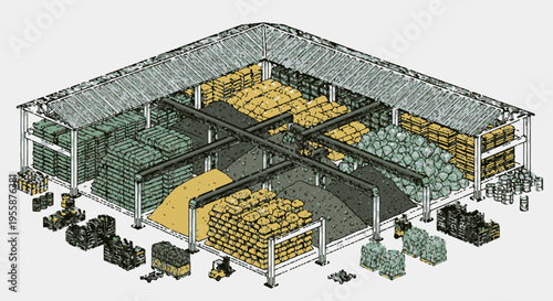 3D warehouse storage facility interior.