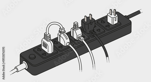 Black electrical power strip with plugs.
