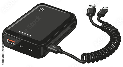 Black Portable Power Bank Charger Device.