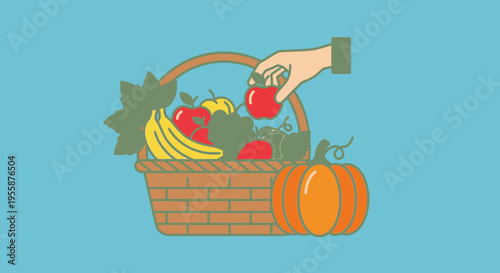 Hand holding fruit in a basket.
