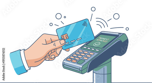 Hand holding card near payment terminal 1.