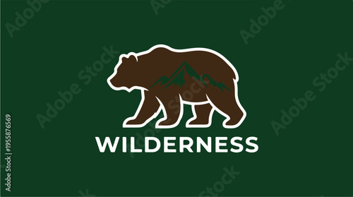 Brown bear logo on green.