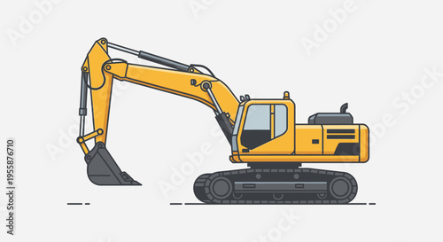 Yellow excavator machine with arm.