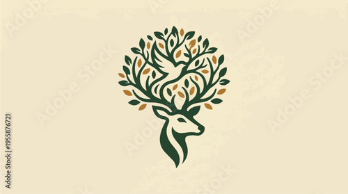 Deer Head with Leafy Antlers.