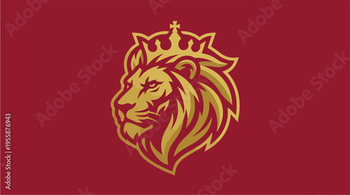 Golden Lion Crowned Animal Emblem.