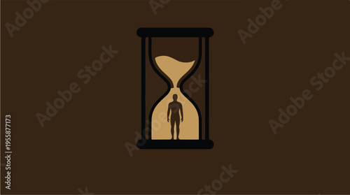 Man in hourglass time concept.