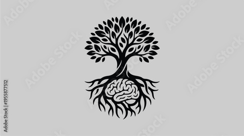 Tree with Brain Roots Symbol 1.