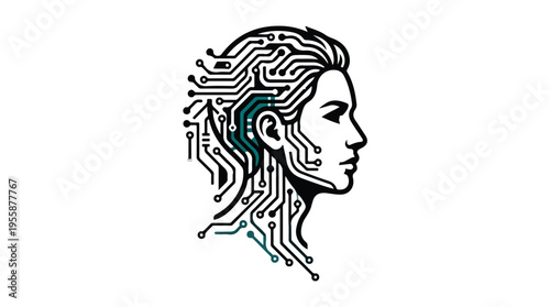 Woman with circuit board hair.