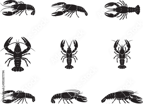 Crayfish Freshwater Crustacean Side Silhouette