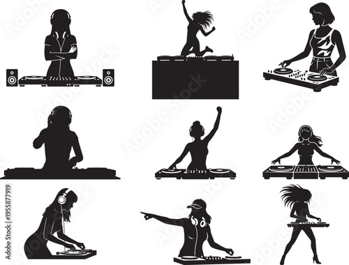 Female DJ Mixing Music Club Performance Silhouette