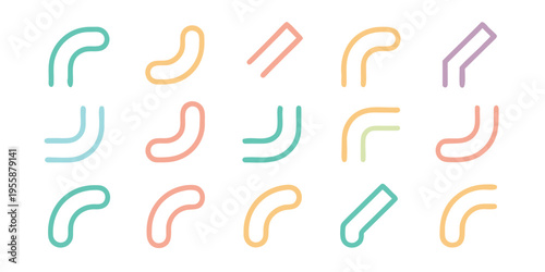 Abstract composition of colorful lines and curved shapes in pastel tones.