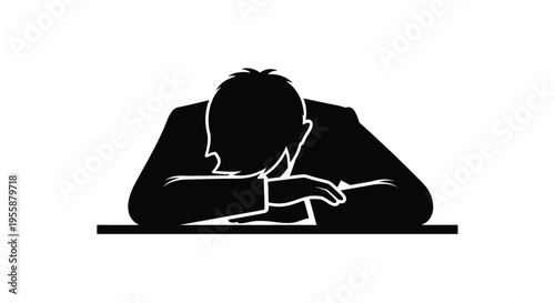 A weary businessman rests his head on hands stark silhouette