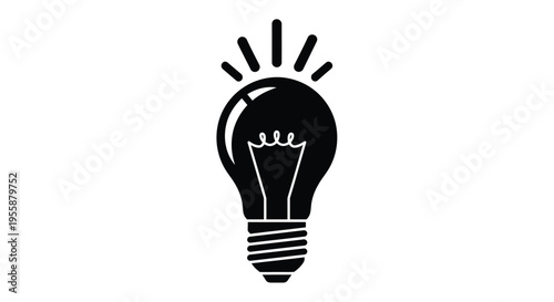 A black silhouette of a lightbulb with radiating lines above it silhouette
