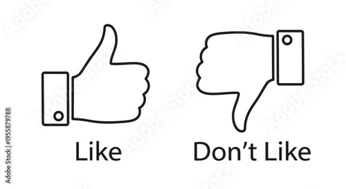 Hands displaying like and dislike symbols in black outline silhouette