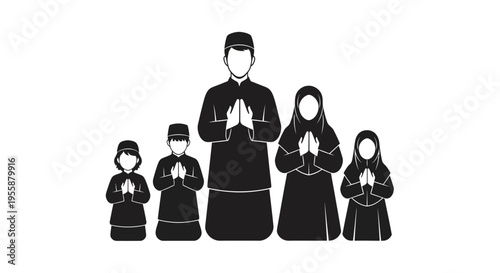 A graduating family stands together celebrating academic achievement silhouette