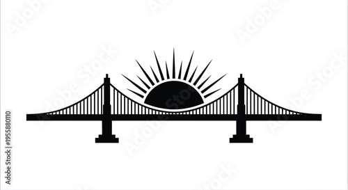 Dramatic mountain range and sun stark black shapes minimal silhouette